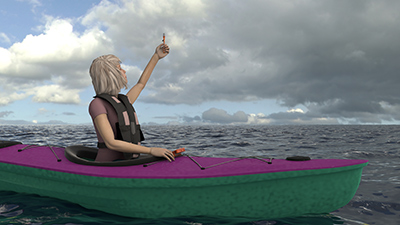 3D model of kayak girl with flare