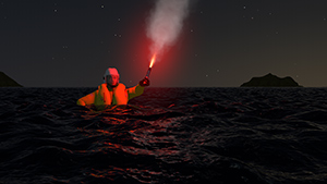 Animated casualty in water with flare